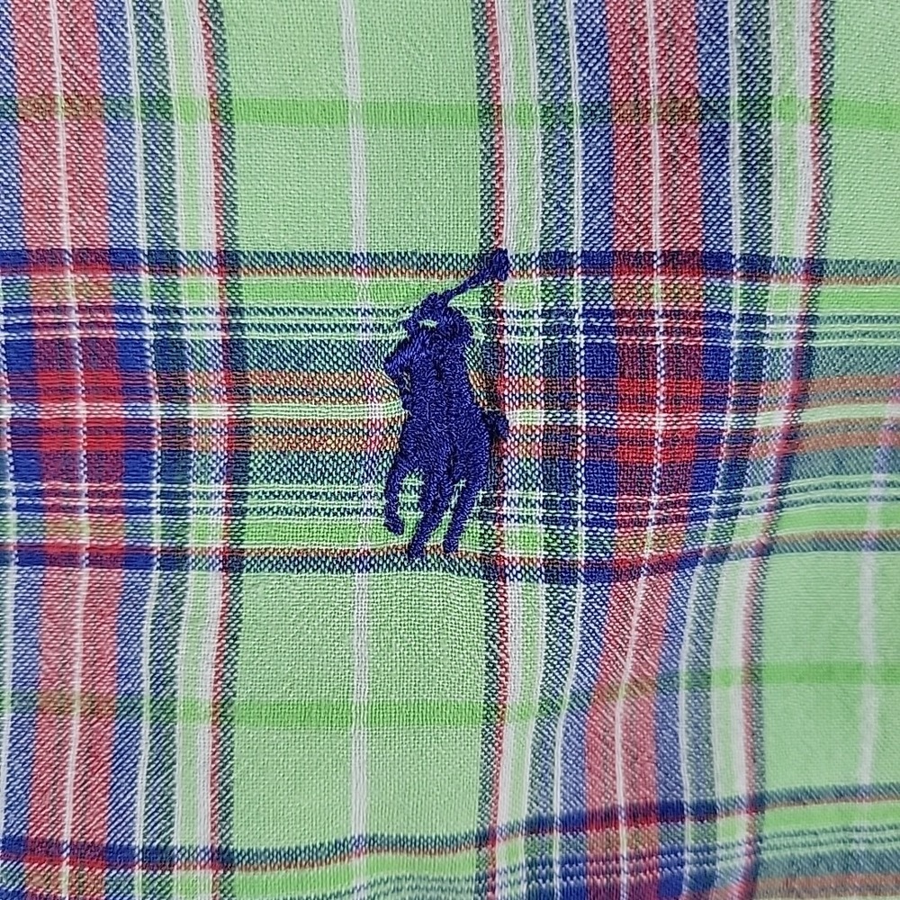 Ralph Lauren Blake Fit Plaid Shirt Mens L Green Multicolor Short Sleeve Button - Picture 6 of 10